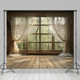 Aperturee - Aperturee Beige Curtain Window Bamboo Forest Scene Backdrop